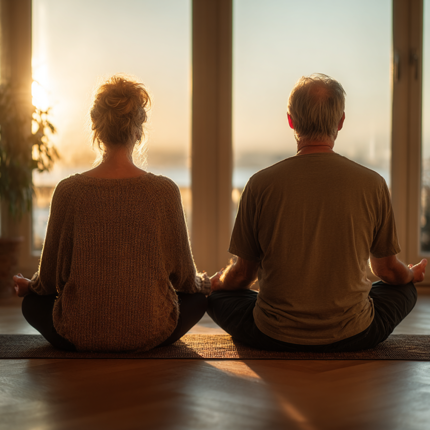 Instructor experimentat ghidând o sesiune de yoga pentru seniori